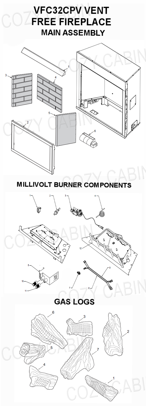 Monessen Vent Free LP Gas Fireplace System with Millivolt Burner (VFC32CPV) #VFC32CPV